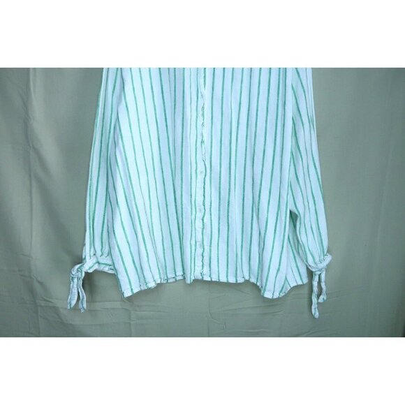 Scoop Linen Blend Shirt Women's Size XXL (20) Dress Tie Sleeve Cuffs Striped EUC - Picture 3 of 9